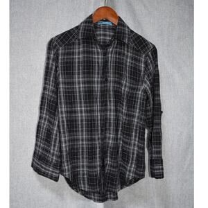 Alice + Olivia Black White Plaid Button Down Shirt XS